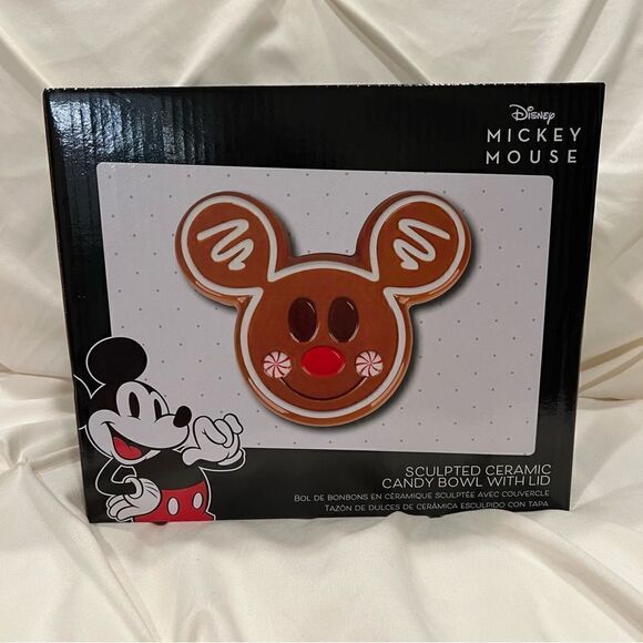 Disney Mickey Mouse Gingerbread Candy Dish Holiday Treats Lidded Storage NWT 🍬 - Picture 10 of 10